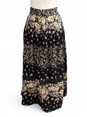 Vintage 90s Studio C II Black & Cream Floral Skirt – Plus Size 24 🖤🌸